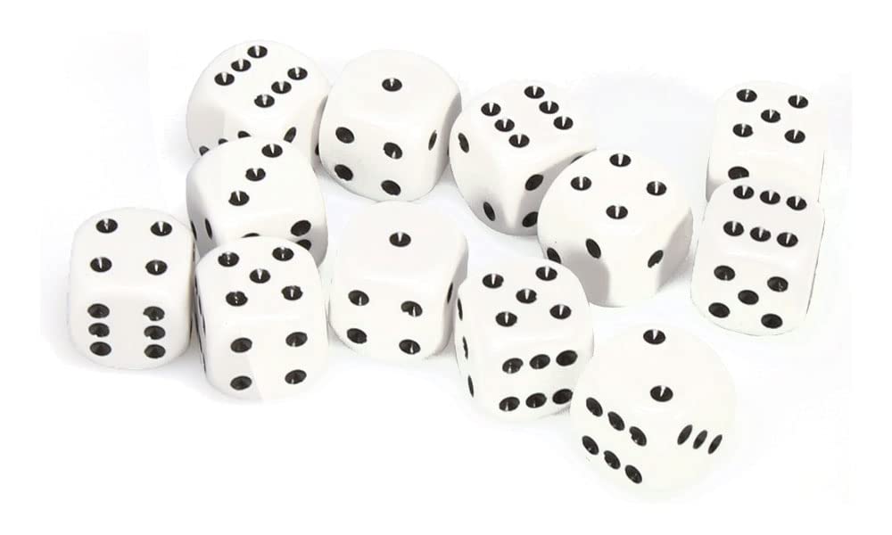 chessex Manufacturing 25601 Opaque White With Black - 16 mm Six Sided Dice Set Of 12