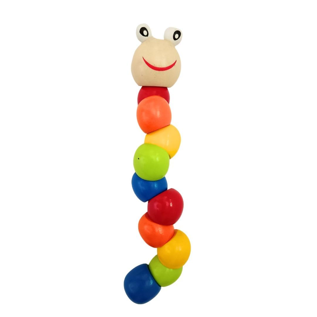 Montymaestro  Wooden Twistable Caterpillar Toys For Kids_ Twisting Caterpillar Developmental, Tummy Time And Crawling Toy For I