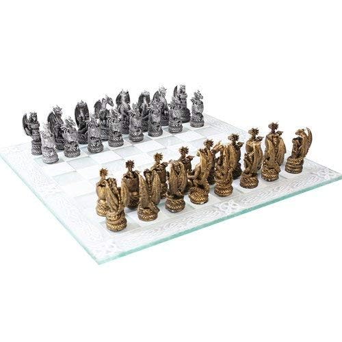 Pacific Giftware Dragon Kingdom Chess Set - Glass Board, Multi-Color Resin Pieces