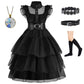 Chektin Black Costume Dress for Girls Halloween Costumes Kids Cosplay Family Birthday Party with Accessories 5-6 Years