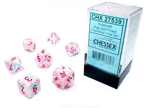 DND Dice Set - Chessex D&D Dice-16mm Festive: Pop Art & Red Limited Edition Plastic Polyhedral Dice Set-Dungeons and Dragons Dic