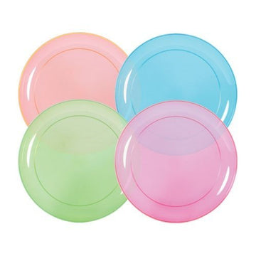 Tiger Chef Neon Assorted Party Plates, 20-Pack 9-inch Hard Plastic Plates, Assorted Neon Colors Pink, Blue, Green and Orange