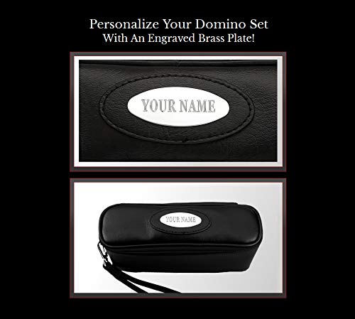 Alex Cramer Classic Domino Set with Leather-Look Travel Case & Mini Playing Cards - Black