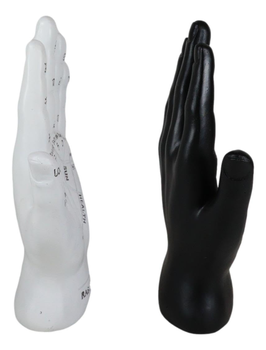 Ebros Gift Ancient Mystical Psychic Fortune Teller Chirology Palmistry Hand Palm With Lines And Symbols Figurine Decor Witchcraft Spiritual Divinity Statue For Palmists Readers (Black And White Set)