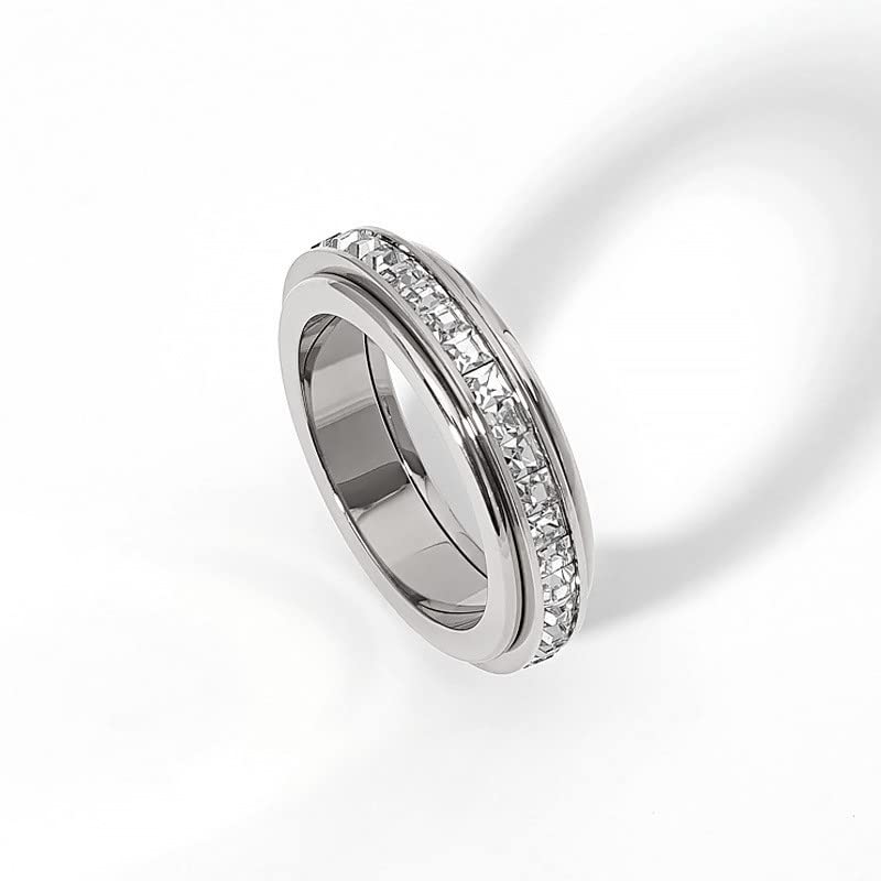 Pingyongchang Anxiety Rings Titanium Steel Spinner Fidget Band Rings For Women Ladies Cubic Zirconia Relieving Anxiety Wedding P