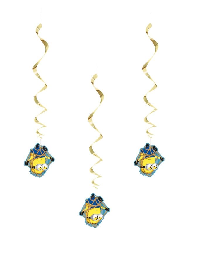 Unique Despicable Me Birthday Party Supplies Bundle Pack Includes 6 Hanging Swirls Decorations and 1 Dinosaur Sticker Sheet