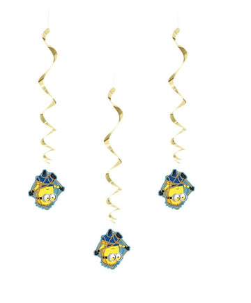 Unique Despicable Me Birthday Party Supplies Bundle Pack Includes 6 Hanging Swirls Decorations and 1 Dinosaur Sticker Sheet