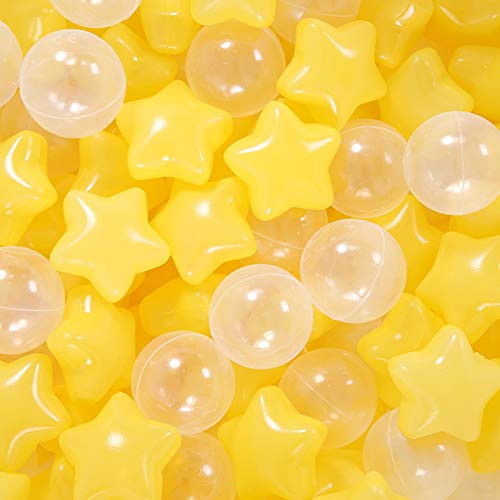 Trendplay Star Ball Pit Balls For Toddlers - 100 Count Star Balls Different Shapes, Non-Toxic Plastic Balls For Safe Play, Boys Girls Festival Party Decoration,Yellow Clear