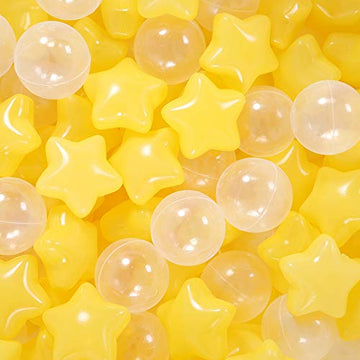 Trendplay Star Ball Pit Balls For Toddlers - 100 Count Star Balls Different Shapes, Non-Toxic Plastic Balls For Safe Play, Boys Girls Festival Party Decoration,Yellow Clear