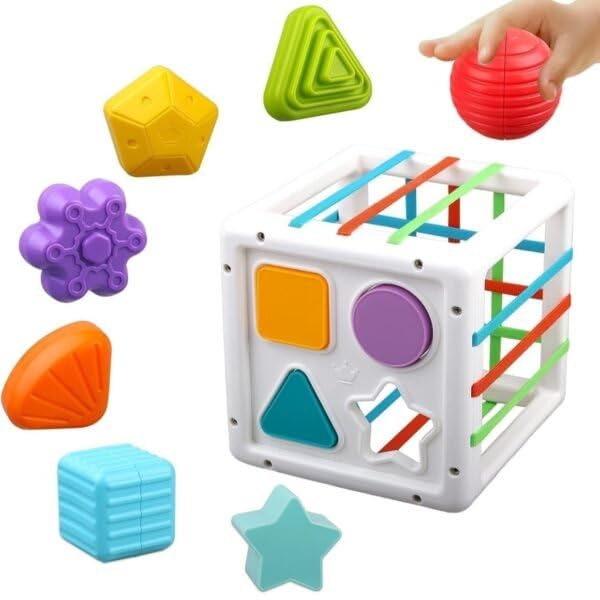 Toysforlittleminds Sensory Activity Cube Shape Sorter | Montessori Busy Board | 6 Fun Interactive Panels | Developmental Toy For