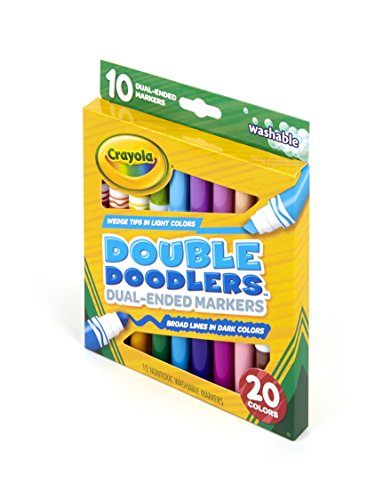 Crayola Dual-Tip Washable Markers, 10 Count, Assorted Colors, Broad Line & Chisel Tip, Plastic, Model 58-8310