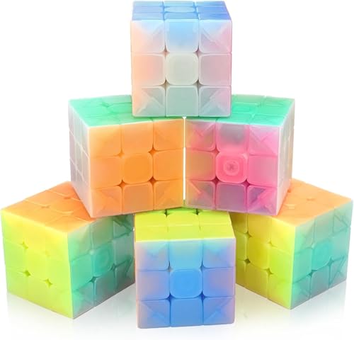 Vdealen 3X3X3 Speed Cube Set, 6 Pack Speed Cube Bulk Magic Cube Set, School Classroom Prize For Students Birthday Party Favors Stocking Stuffers Gifts For Kids Teens Adults(Jelly Stickerless)