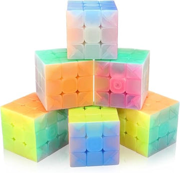 Vdealen 3X3X3 Speed Cube Set, 6 Pack Speed Cube Bulk Magic Cube Set, School Classroom Prize For Students Birthday Party Favors Stocking Stuffers Gifts For Kids Teens Adults(Jelly Stickerless)