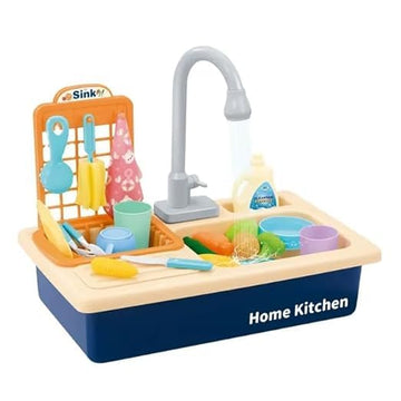 SKYBUCKET Play Kitchen Sink Toys Electric Dishwasher toyith Running Water Automatic Faucets and Tableware Accessories Role Play 