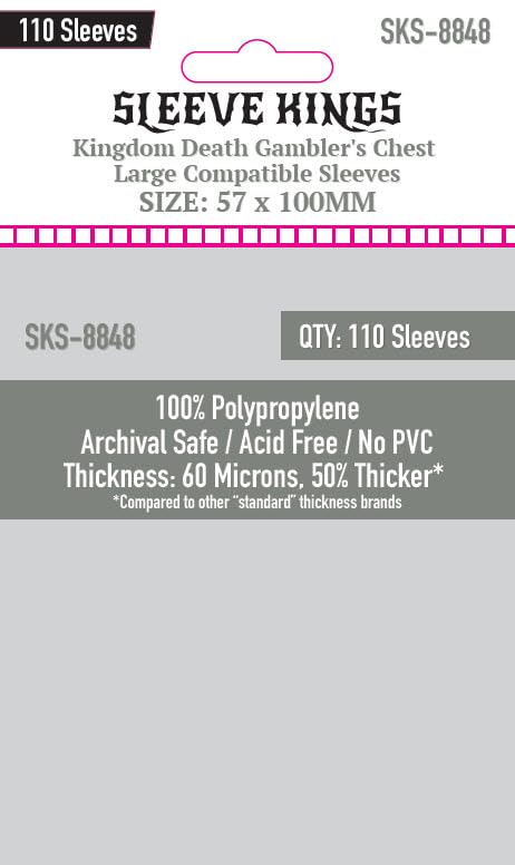 Premium Card Sleeves: 'Kingdom Death Gambler'S Chest Large Compatible Sleeves (57 X 100 Mm) -110 Per Pack