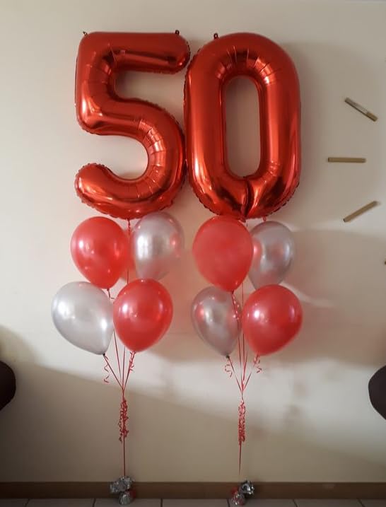 50 Balloon Number, Red Number 50Th Birthday Balloons 40 Inch, 50 Years Old Red Birthday Decorations For Men Women, 50Th Annivers