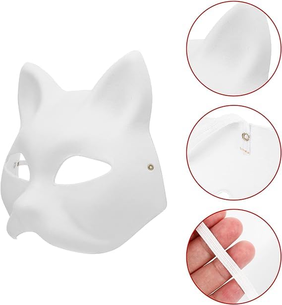 Minrnovas Cat Mask,3/5/10PCS Therian Mask White Cat Masks Blank DIY Halloween Mask (10)