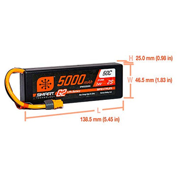 Spektrum 7.4V 5000mAh 2S 50C Smart LiPo G2 Hard Case: IC3, SPMX52S50H3