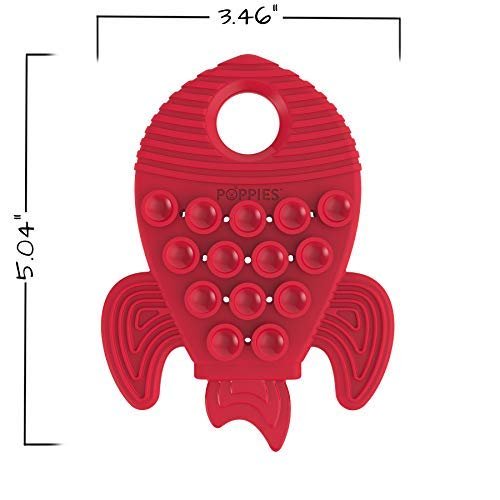 Poppies Red The Rocket Bpa-Free Silicone Suction Cup Teether, Sensory, Bath Toy
