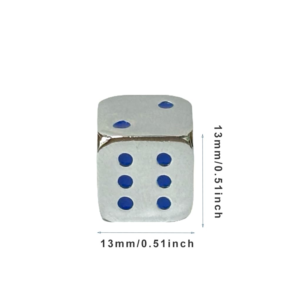 Oeaya 5 Pieces 6-Sided Dice 13Mm Solid Metal Game Dice Set Zinc Alloy Polyhedral Dice For Board Game (Silver With Colored Points