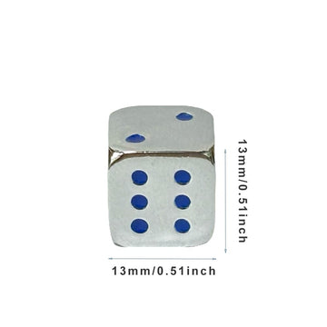Oeaya 5 Pieces 6-Sided Dice 13Mm Solid Metal Game Dice Set Zinc Alloy Polyhedral Dice For Board Game (Silver With Colored Points