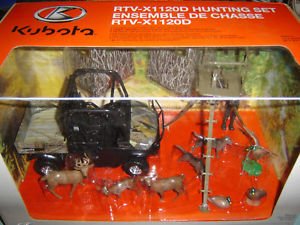 New-Ray Kubota Hunting Playset - RTV-X1120D 1:18 Scale, Green, Cast Iron Model 33253