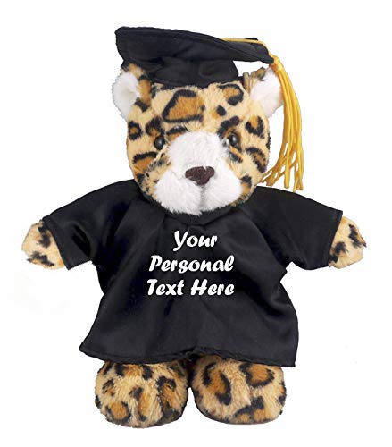 Plushland Plush Stuffed Animal Toys 8 Inches Present Gifts for Graduation Day  Personalized Text  Name or Your School Logo on Gown  Best for Any Grad School Kids (Graduation Leopard Black Gown)