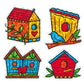 Bulk Roll Prismatic Stickers, Mini Birdhouses, 100 Repeats