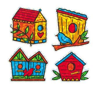 Bulk Roll Prismatic Stickers, Mini Birdhouses, 100 Repeats