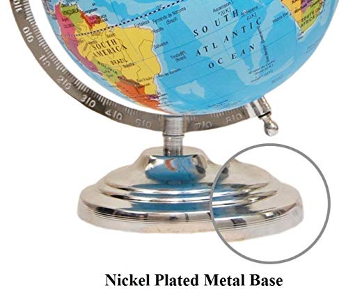 Geokraft Educational Political Metal Base Stem Globe With Magnifying Glass For Kids (8 Inch, Blue)