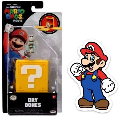 The Super Mario Bros. Movie 1.25 Inch Mini Figure With Question Block With Sticker Combo Pack (Dry Bones)