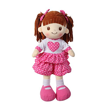 Linzy Toys, 16 Little Sweet Hearts Interactive Soft Plush RAG Doll, Embroidered FACE & Removable Clothes, Educational Doll, Muec