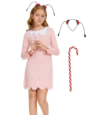 Christmas Dress Girls Pink Costume Vintage Old Fashioned Gown Dress with Headband (11-12 Years)