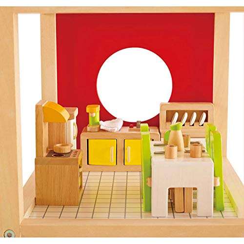 Hape Wooden Doll House Furniture Dining Room Set With Accessories| 1:12 Scales Miniature Dollhouse Furniture