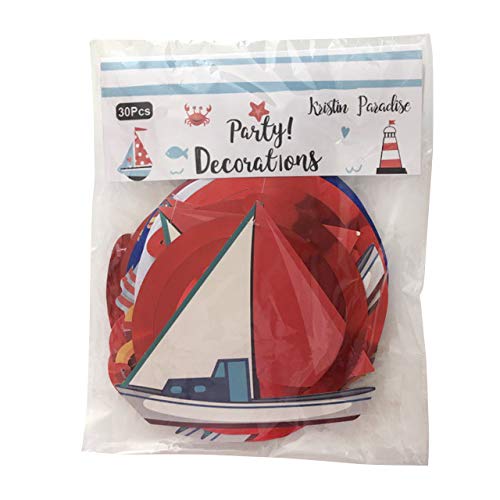 KRISTIN PARADISE 30Ct Nautical Hanging Swirl Decorations, Ahoy Boy Birthday Ceiling Streamers, Baby Shower Theme, Sailor Party S