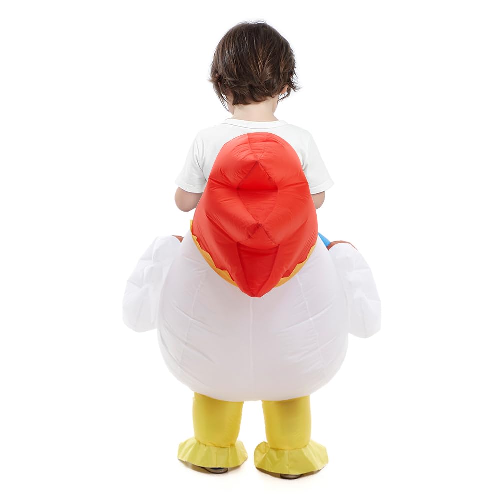 HSCTEK Inflatable Chicken Costume for Kids - Blow Up Rooster Cosplay, Medium Size, White, Perfect for Halloween Fun