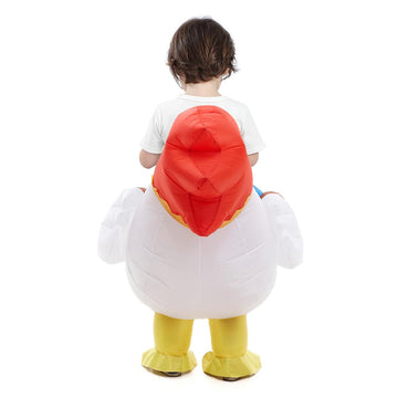 HSCTEK Inflatable Chicken Costume for Kids - Blow Up Rooster Cosplay, Medium Size, White, Perfect for Halloween Fun