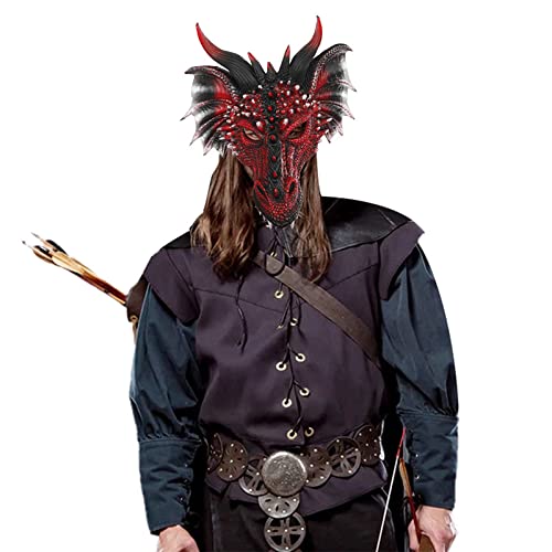Himine Cosplay Mask Dragon's Head Mask for Festival Party Halloween (Red+Black)