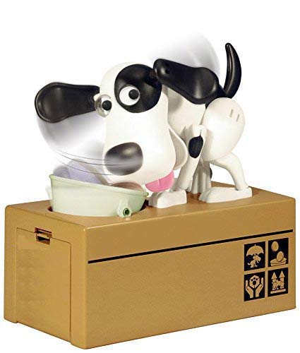Az Trading & Import My Dog Piggy Bank - Robotic Coin Munching Toy Money Box (White With Black Spot)