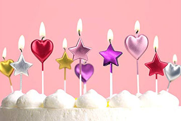 10 Cute Heart Shaped and Star Birthday Candles Multi Color Cake Candle Toppers for Party Wedding Cake Decoration Supplies Cute B