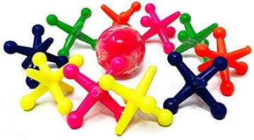 Ja-Ru Jumbo Jax Toy Set W/Rubber Ball (12 Jax Set) Rainbow Neon Color Jacks Game For Kids & Adults. Classic Retro Toys. Bulk Birthday Party Favors Vintage Stocking Stuffers Pinata Filler. 731-12P