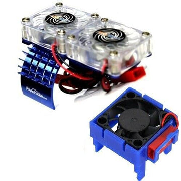 Powerhobby Motor Cooling Fan/HeatSink Dual Twin Fan + Velineon VXL-3s ESC Cooling Fan Combo Blue Compatible with Traxxas Slash 4