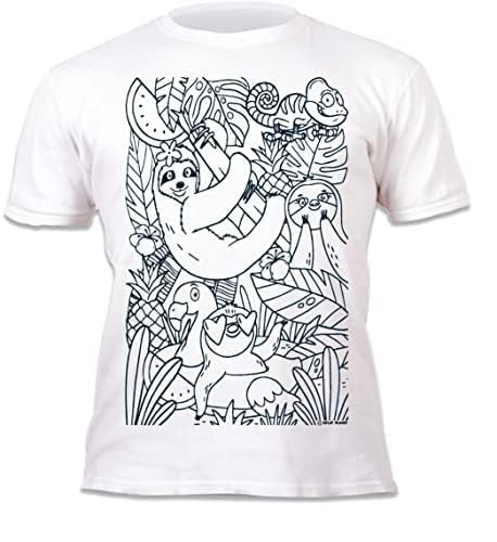 Splat Planet Color-in Sloth Jungle T-Shirt with 10 Non-Toxic Washable Magic Pens - Color in and Wash Out T-Shirt (9-11 Years) Wh