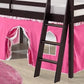 Roxy Twin Wood Junior Loft Bed - Espresso With Pink And White Playhouse Tent, Secure Guardrails, Versatile Ladder, Machine Washa