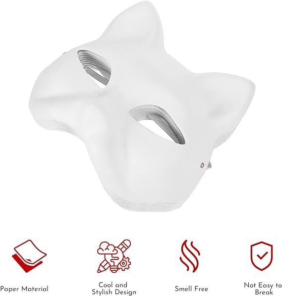 Minrnovas Cat Mask,3/5/10PCS Therian Mask White Cat Masks Blank DIY Halloween Mask (10)