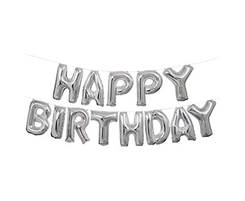 Atpata Funky Alphabetic Happy Birthday Text Foil Balloons for Unisex Birthday Party Decoration (Silver)