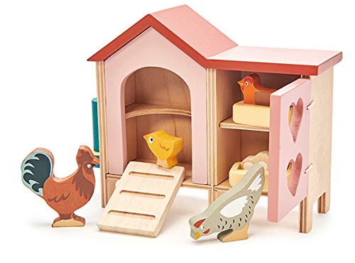 Tender Leaf Toys - Chicken Coop - 9 Pcs Miniature Henhouse Farm Animal Toys, Dollhouse Accessories Pretend Play Set For Kids Imaginative Play - Age 3+