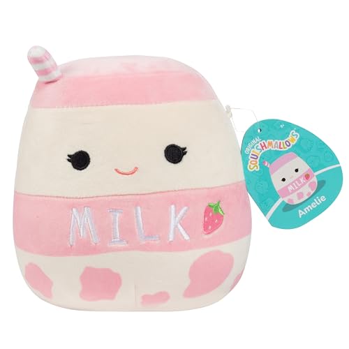 Squishmallows Original 8-Inch Amelie The Strawberry Milk - Official Jazwares Plush - Collectible Soft Squishy Food Stuffed Anima