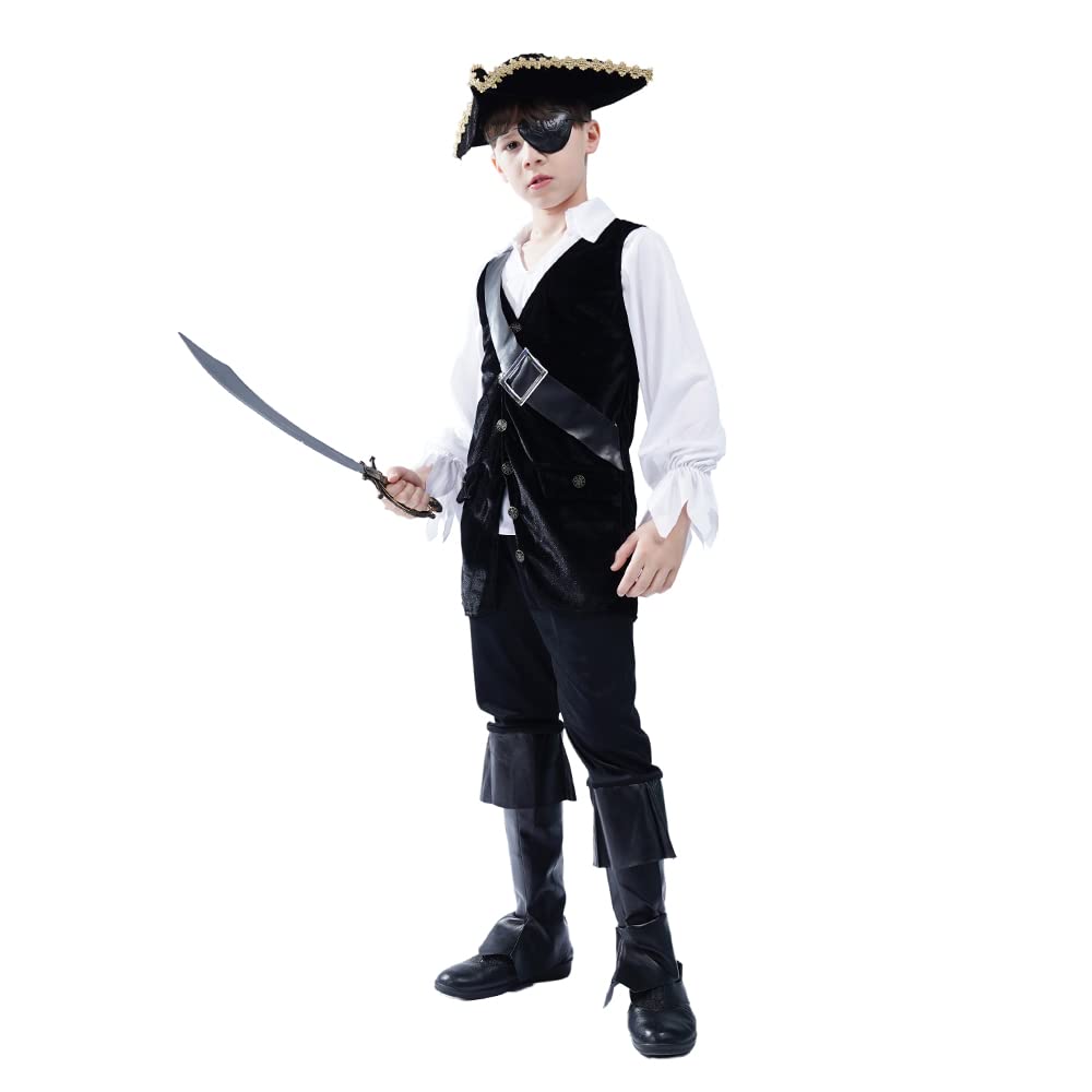 Dsplay Boys Pirate Costume Cosplay Kids Halloween Party (7-9 Years)