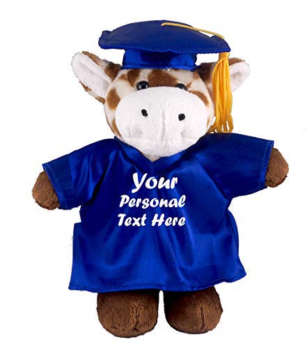 Plushland Plush Stuffed Animal Toys 8 Inches Present Gifts for Graduation Day  Personalized Text  Name or Your School Logo on Gown  Best for Any Grad School Kids (Graduation Giraffe Blue Gown)